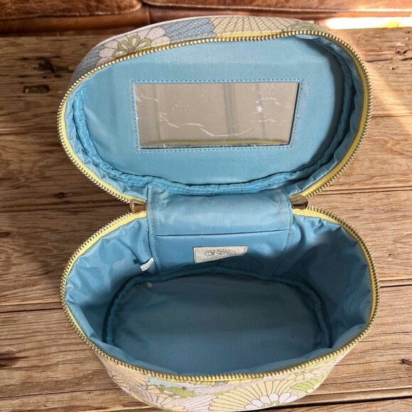 Spartina Floral Train Case Cosmetic Case NWT Linen Genuine Leather - Picture 9 of 13